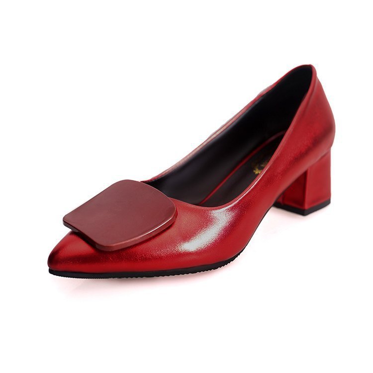 Chaussures pour femmes à bout pointu avec boucle carrée et talons hauts grande taille