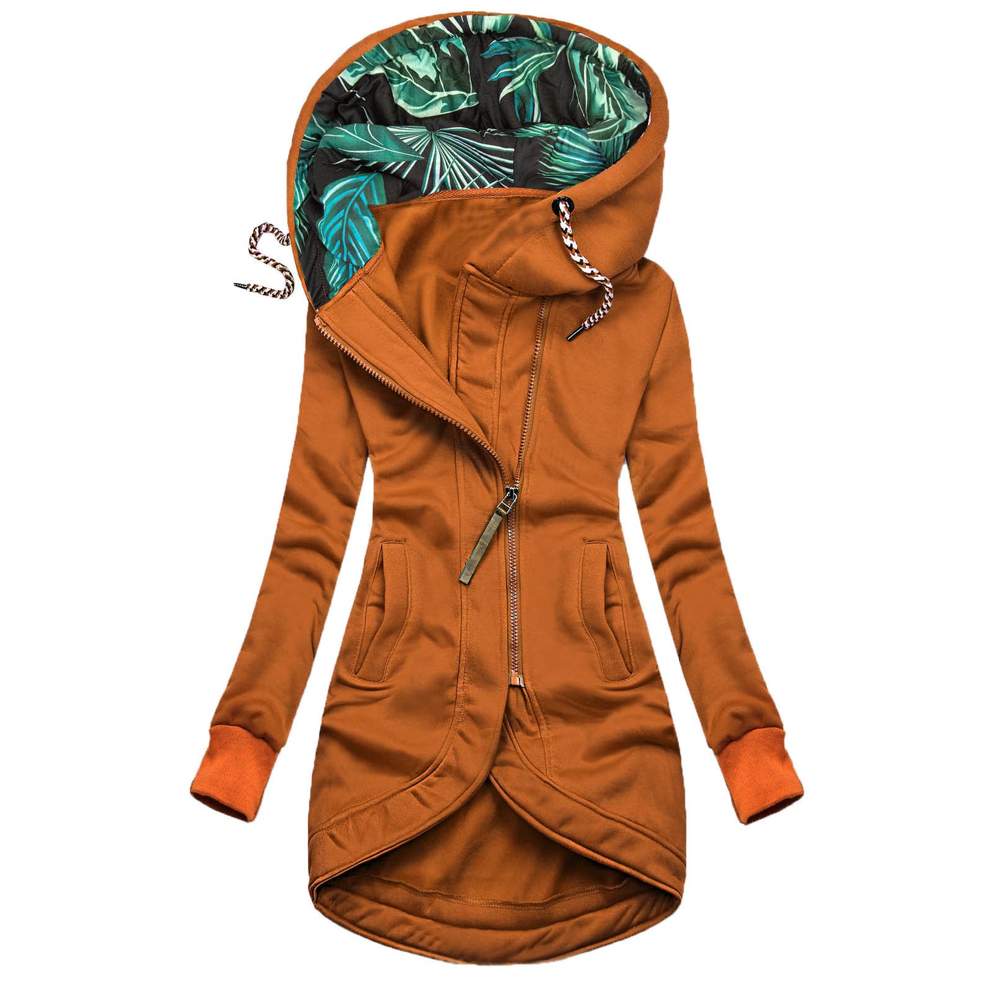 Veste à capuche à manches longues imprimée de couleur unie