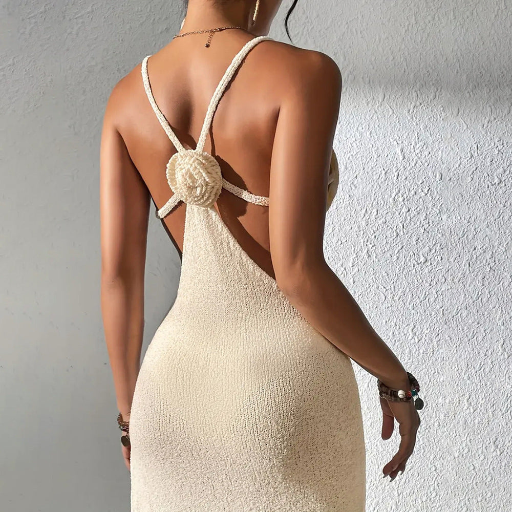 Robe de plage tricotée sexy à découpe