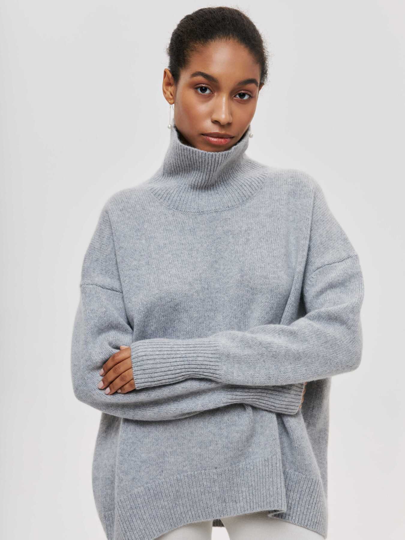 Pull à col roulé d'hiver uni à manches longues pour femme