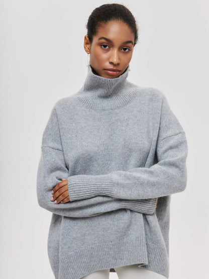 Pull à col roulé d'hiver uni à manches longues pour femme
