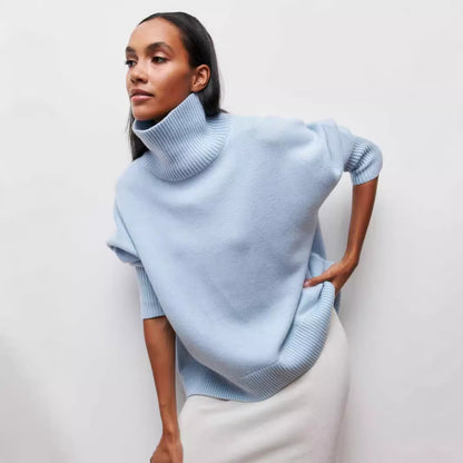 Pull à col roulé d'hiver uni à manches longues pour femme
