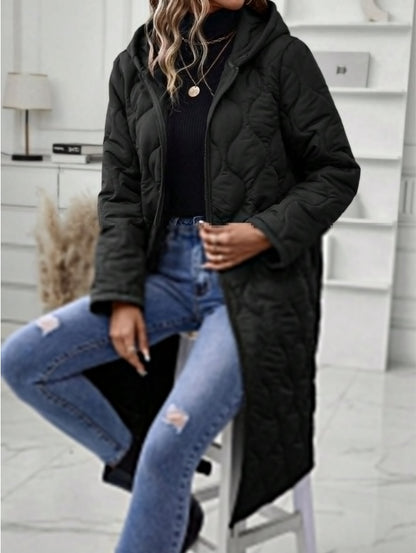 Veste matelassée à capuche pour femmes avec fermeture éclair unie