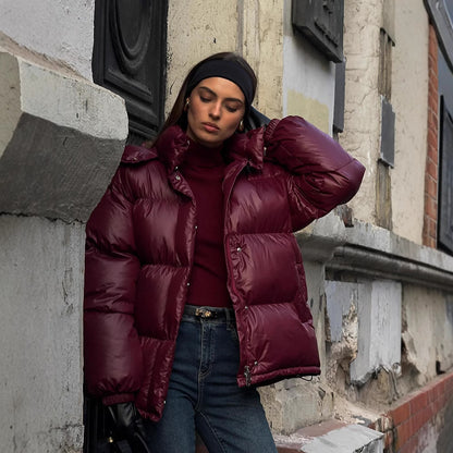 Veste en coton à capuche pour femmes avec col montant élégant