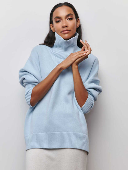 Pull à col roulé d'hiver uni à manches longues pour femme