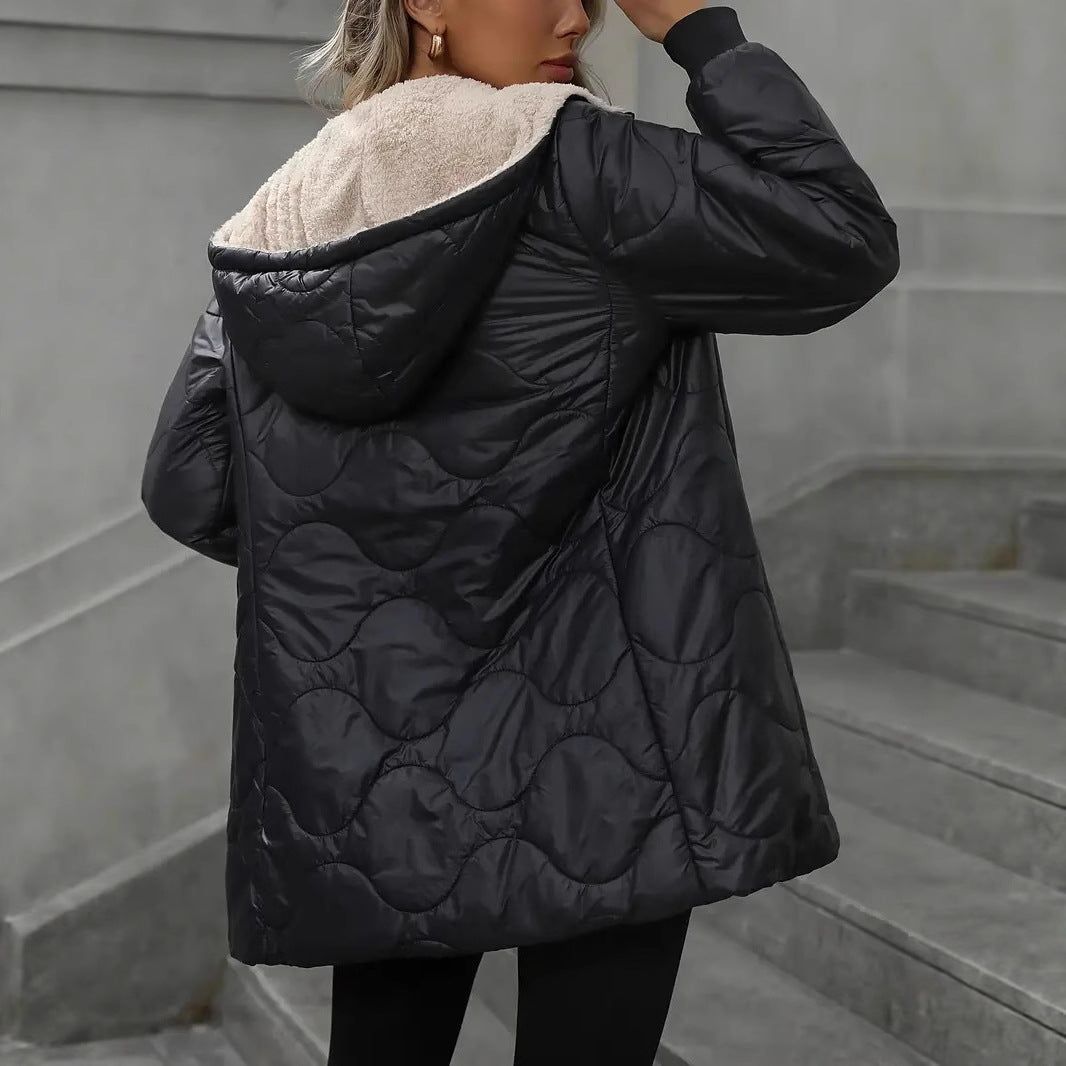 Manteau matelassé en coton à capuche pour femmes, mi-long