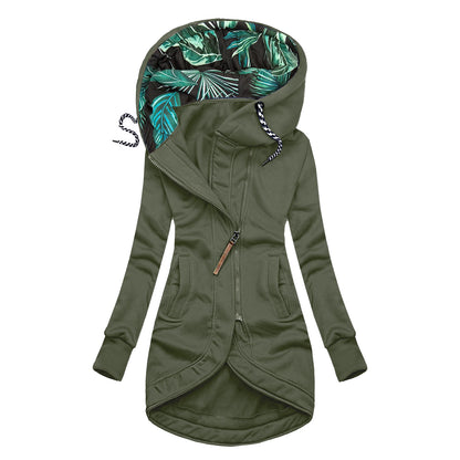 Veste à capuche à manches longues imprimée de couleur unie