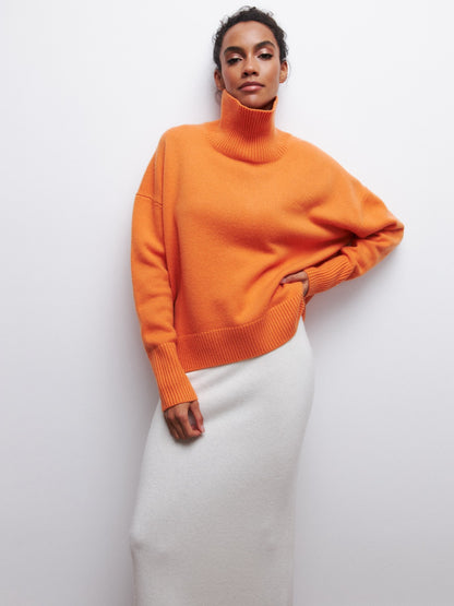 Pull à col roulé d'hiver uni à manches longues pour femme
