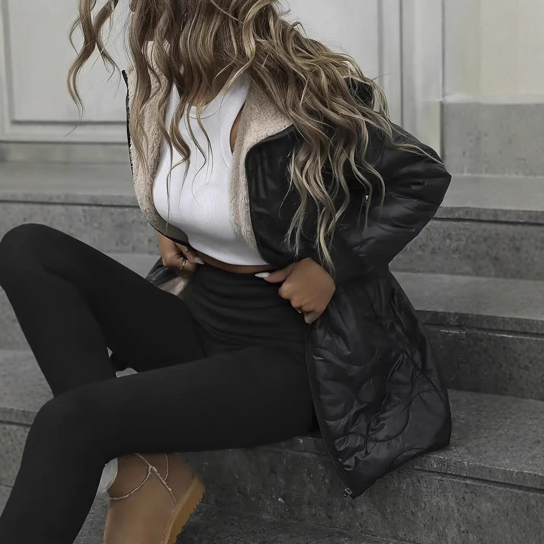 Manteau matelassé en coton à capuche pour femmes, mi-long