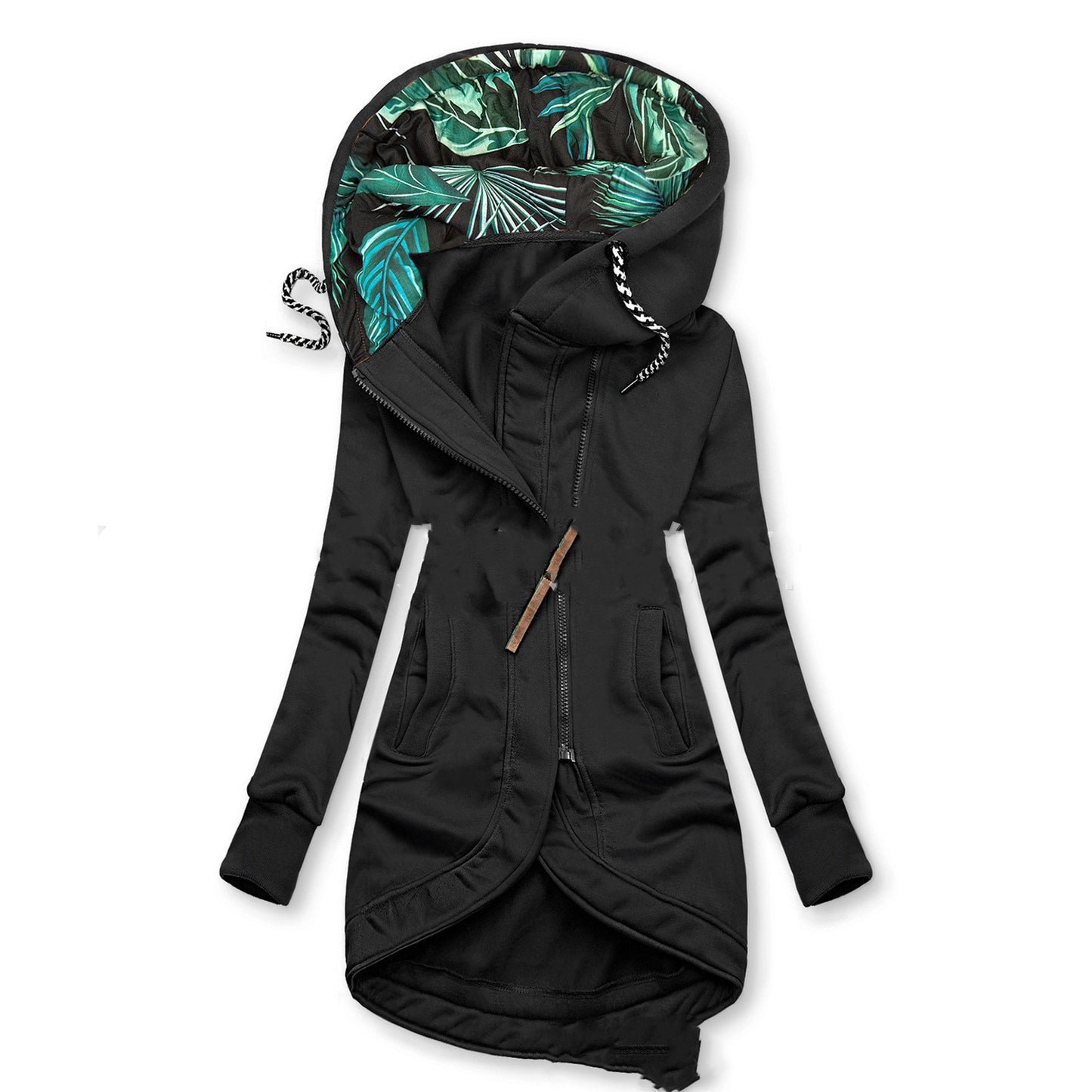 Veste à capuche à manches longues imprimée de couleur unie