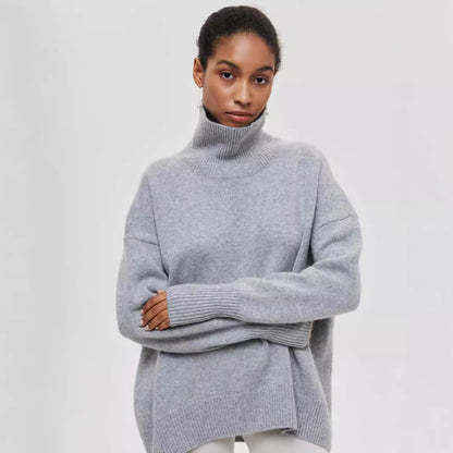 Pull à col roulé d'hiver uni à manches longues pour femme
