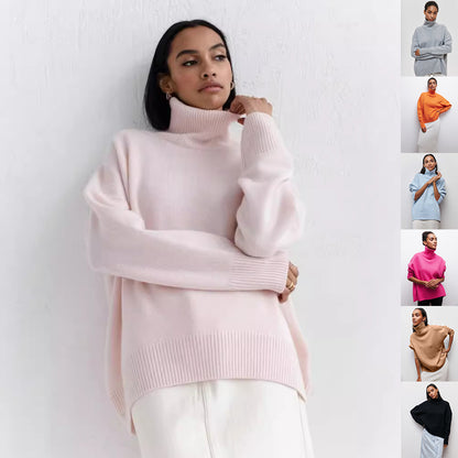 Pull à col roulé d'hiver uni à manches longues pour femme