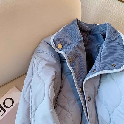 Veste en coton côtelé bleu pour femme, ample et élégante