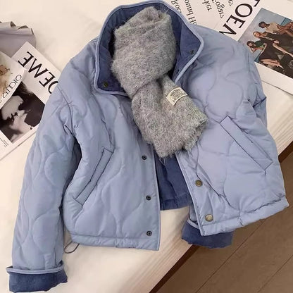 Veste en coton côtelé bleu pour femme, ample et élégante
