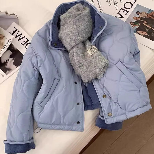 Veste en coton côtelé bleu pour femme, ample et élégante