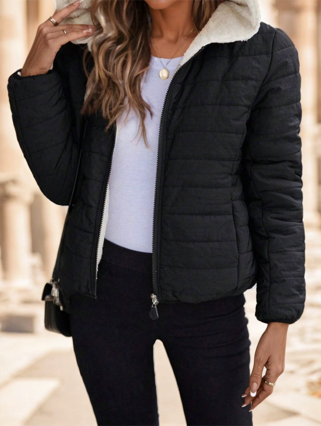 Manteau court matelassé léger et chaud pour femme