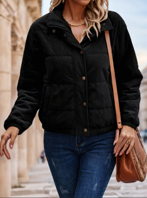 Manteau matelassé d'hiver à boutons-pression et fermeture éclair