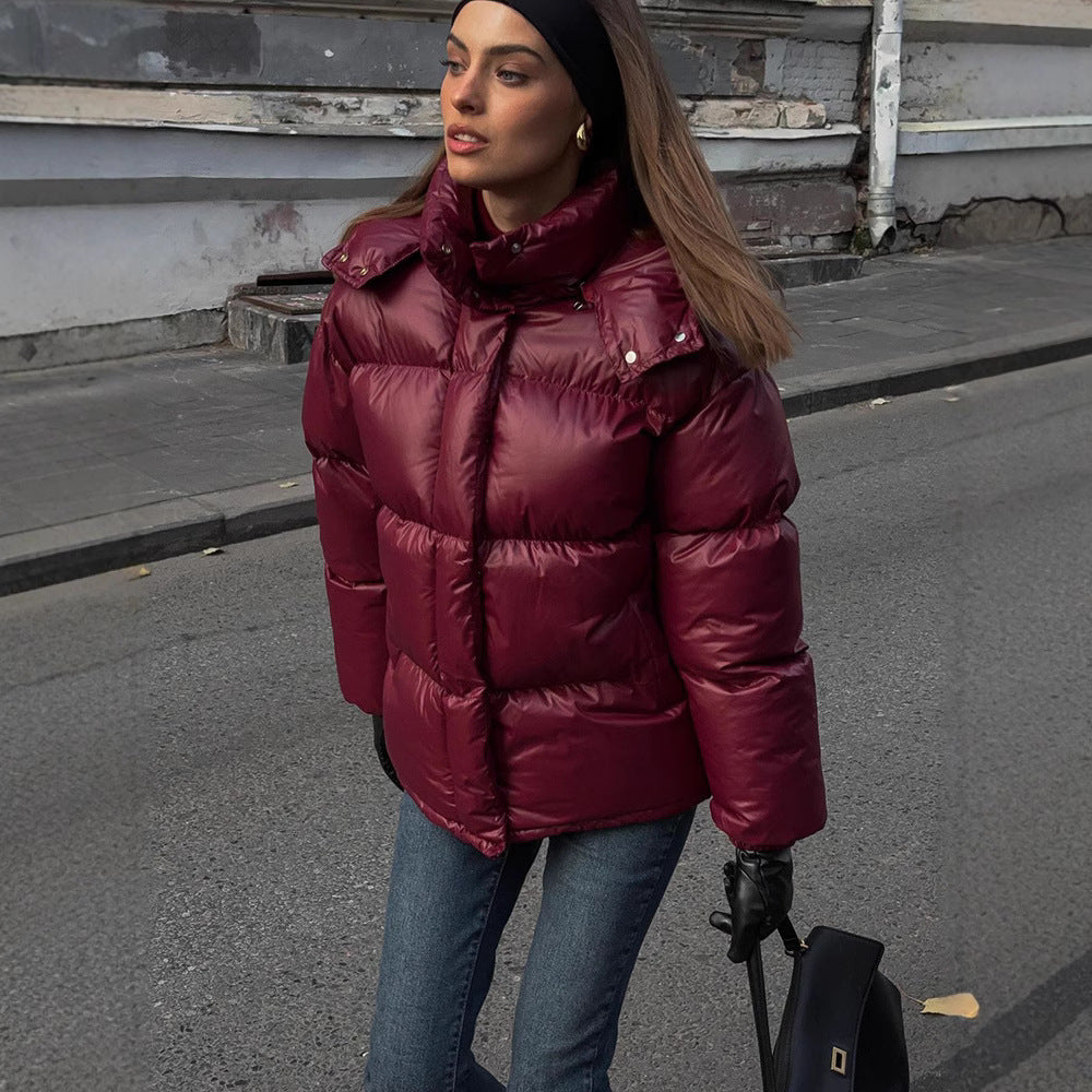 Veste en coton à capuche pour femmes avec col montant élégant