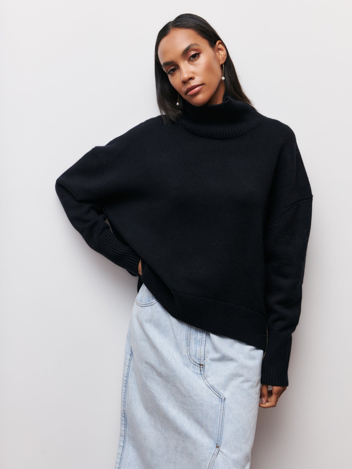 Pull à col roulé d'hiver uni à manches longues pour femme