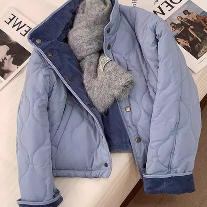Veste en coton côtelé bleu pour femme, ample et élégante