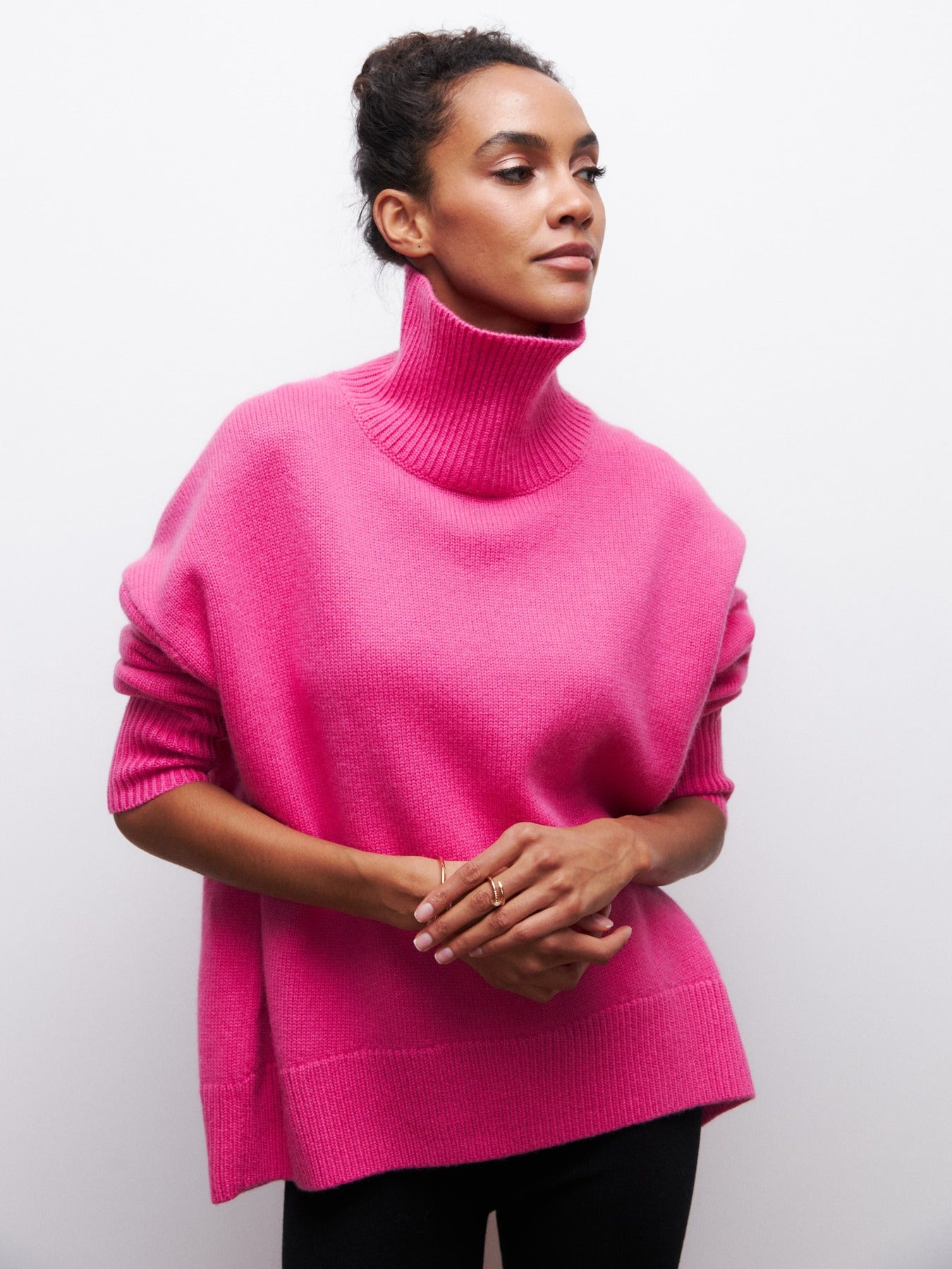 Pull à col roulé d'hiver uni à manches longues pour femme