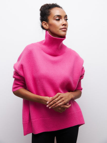 Pull à col roulé d'hiver uni à manches longues pour femme