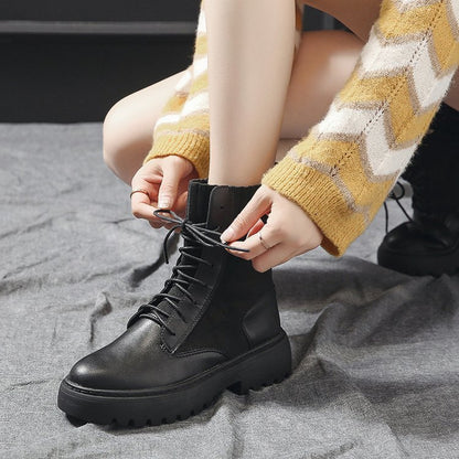 Bottes plates courtes à plateforme pour moto à talon épais pour femmes