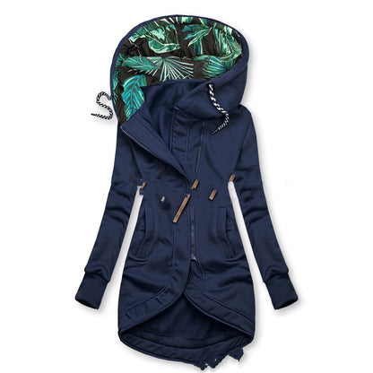 Veste à capuche à manches longues imprimée de couleur unie