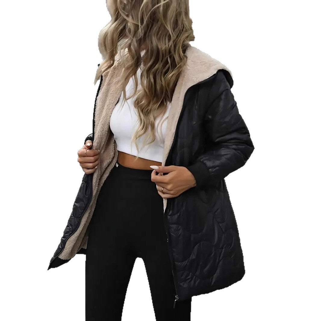Manteau matelassé en coton à capuche pour femmes, mi-long