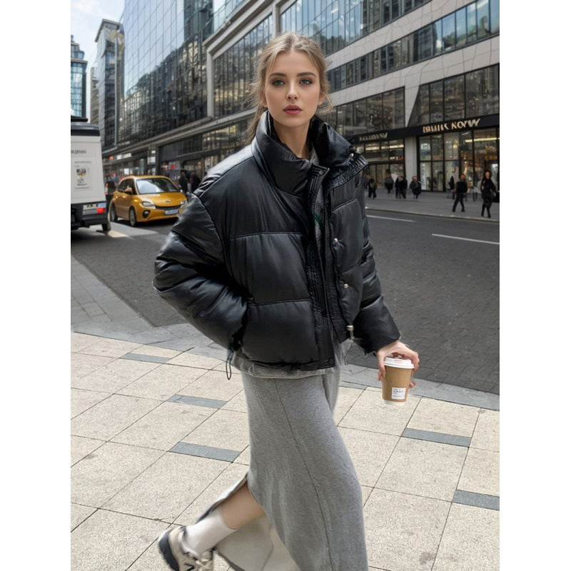 Veste d'hiver en cuir avec doublure en coton, style européen et américain