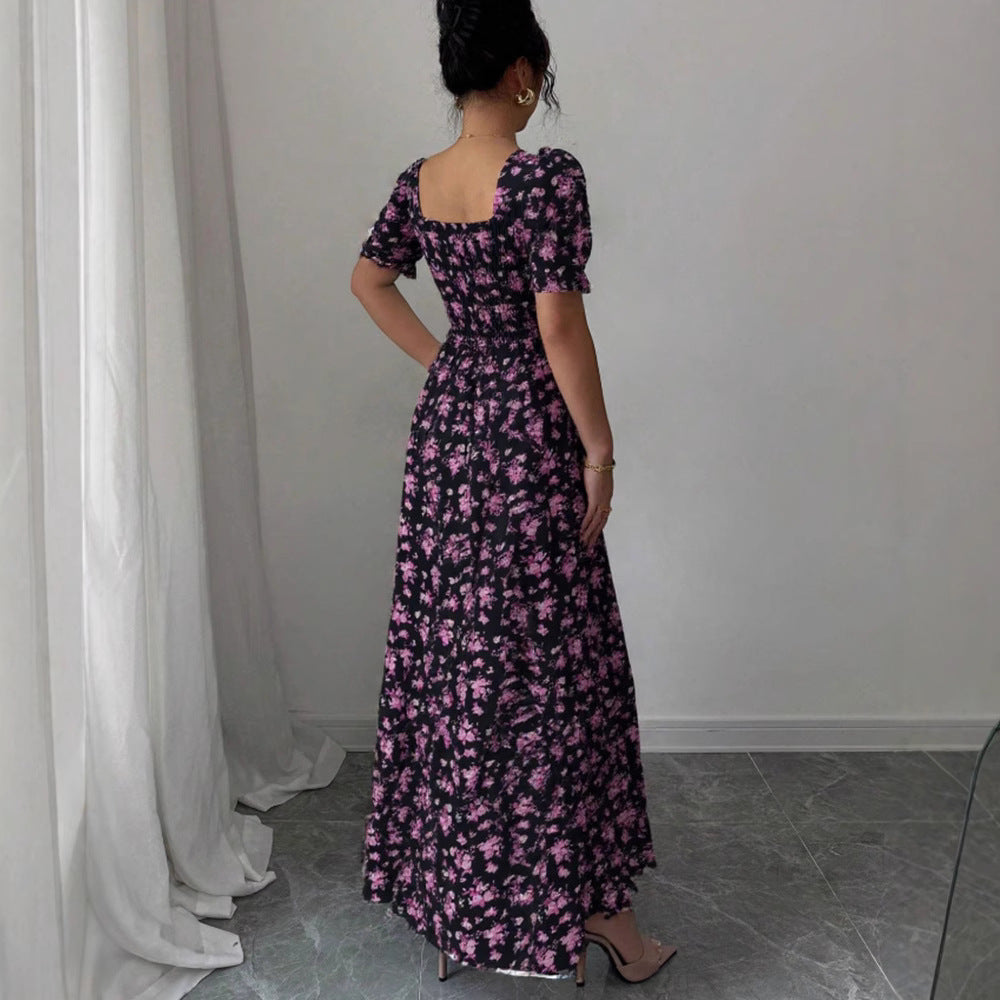 Robe imprimée à manches bouffantes et classique