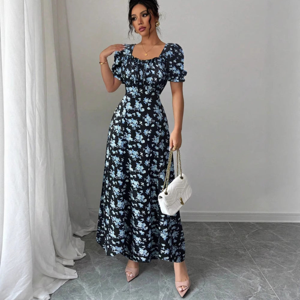 Robe imprimée à manches bouffantes et classique