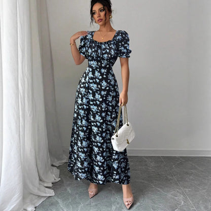 Robe imprimée à manches bouffantes et classique