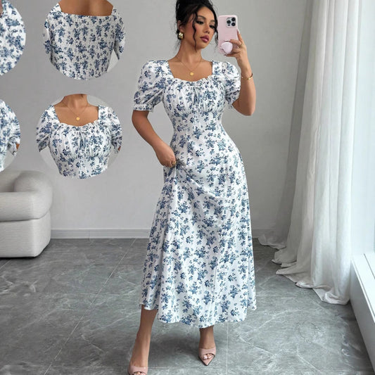 Robe imprimée à manches bouffantes et classique