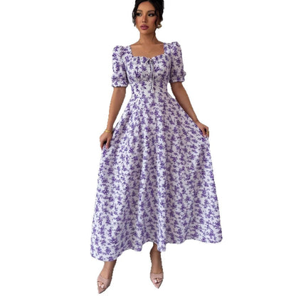 Robe imprimée à manches bouffantes et classique