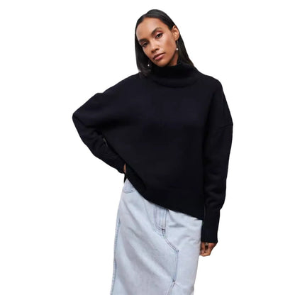 Pull à col roulé d'hiver uni à manches longues pour femme