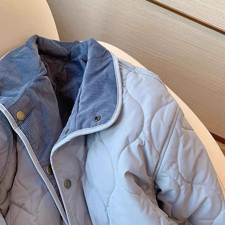Veste en coton côtelé bleu pour femme, ample et élégante
