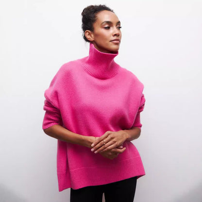 Pull à col roulé d'hiver uni à manches longues pour femme