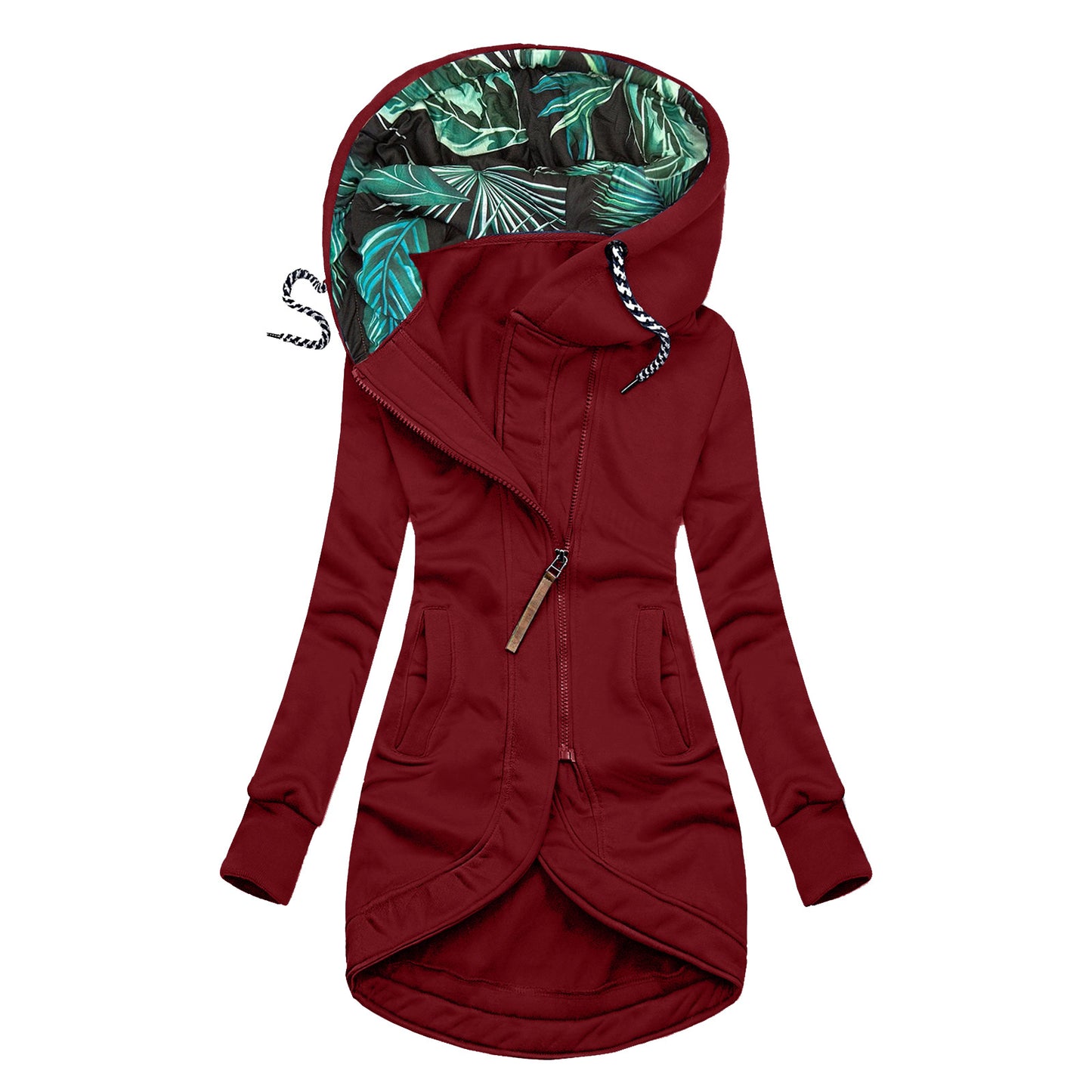 Veste à capuche à manches longues imprimée de couleur unie
