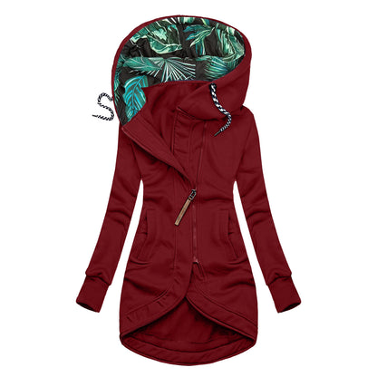 Veste à capuche à manches longues imprimée de couleur unie