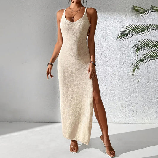 Robe de plage tricotée sexy à découpe