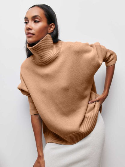 Pull à col roulé d'hiver uni à manches longues pour femme