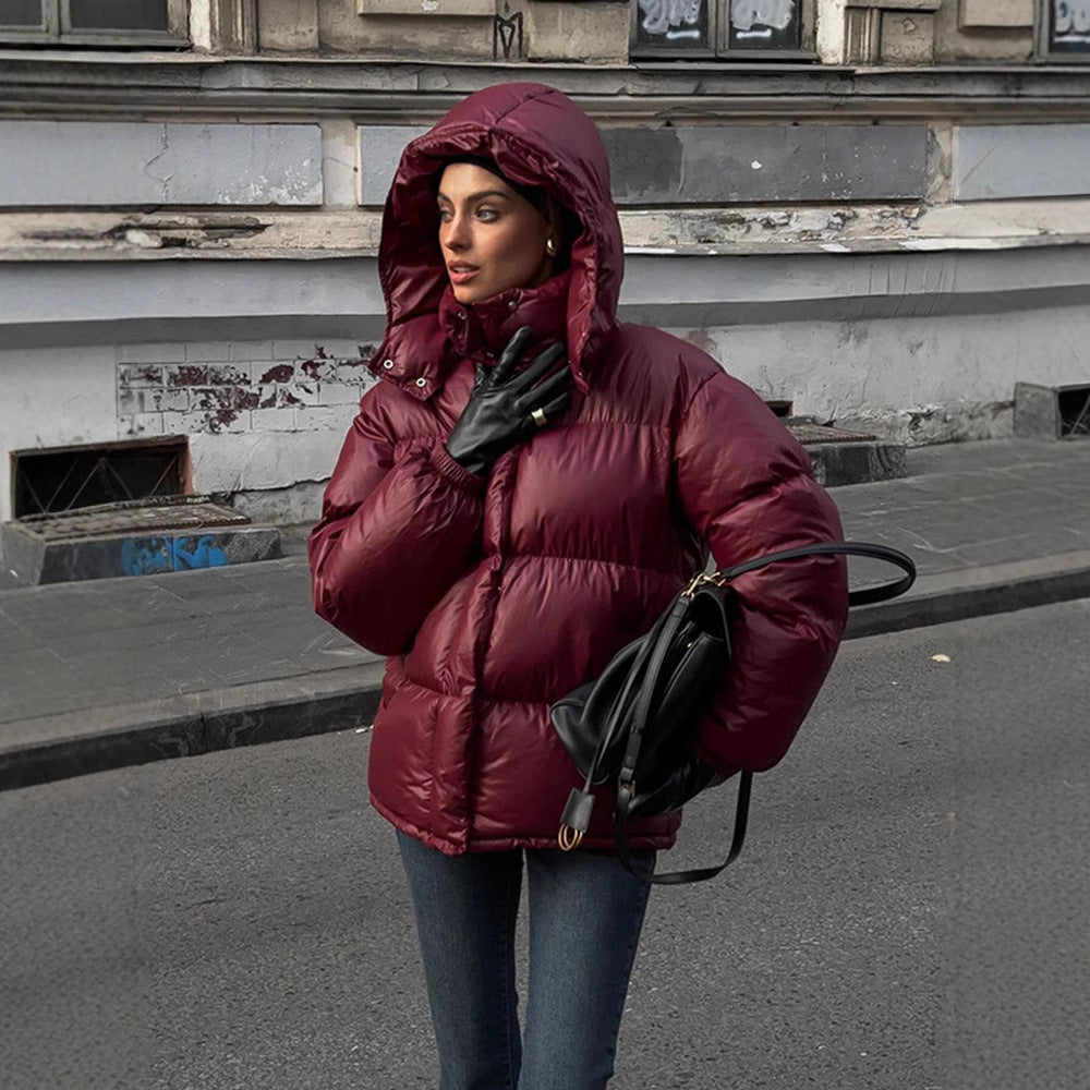 Veste en coton à capuche pour femmes avec col montant élégant