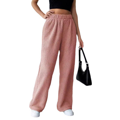 Pantalon décontracté en peluche de couleur unie pour l'automne et l'hiver