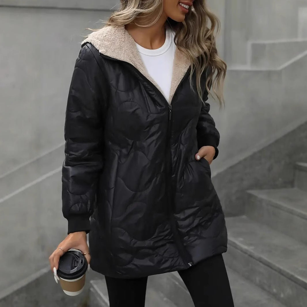 Manteau matelassé en coton à capuche pour femmes, mi-long