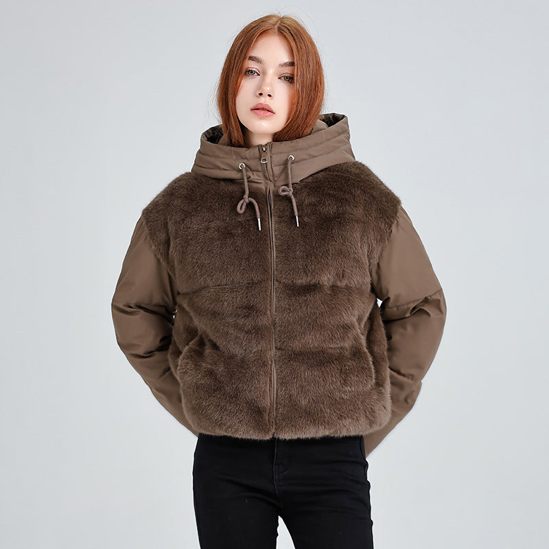 Nouveau manteau patchwork en fourrure pour femmes