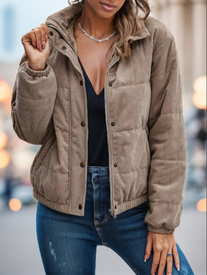 Manteau matelassé d'hiver à boutons-pression et fermeture éclair