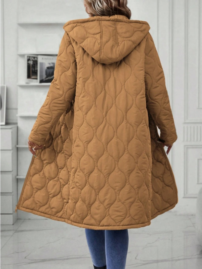 Veste matelassée à capuche pour femmes avec fermeture éclair unie