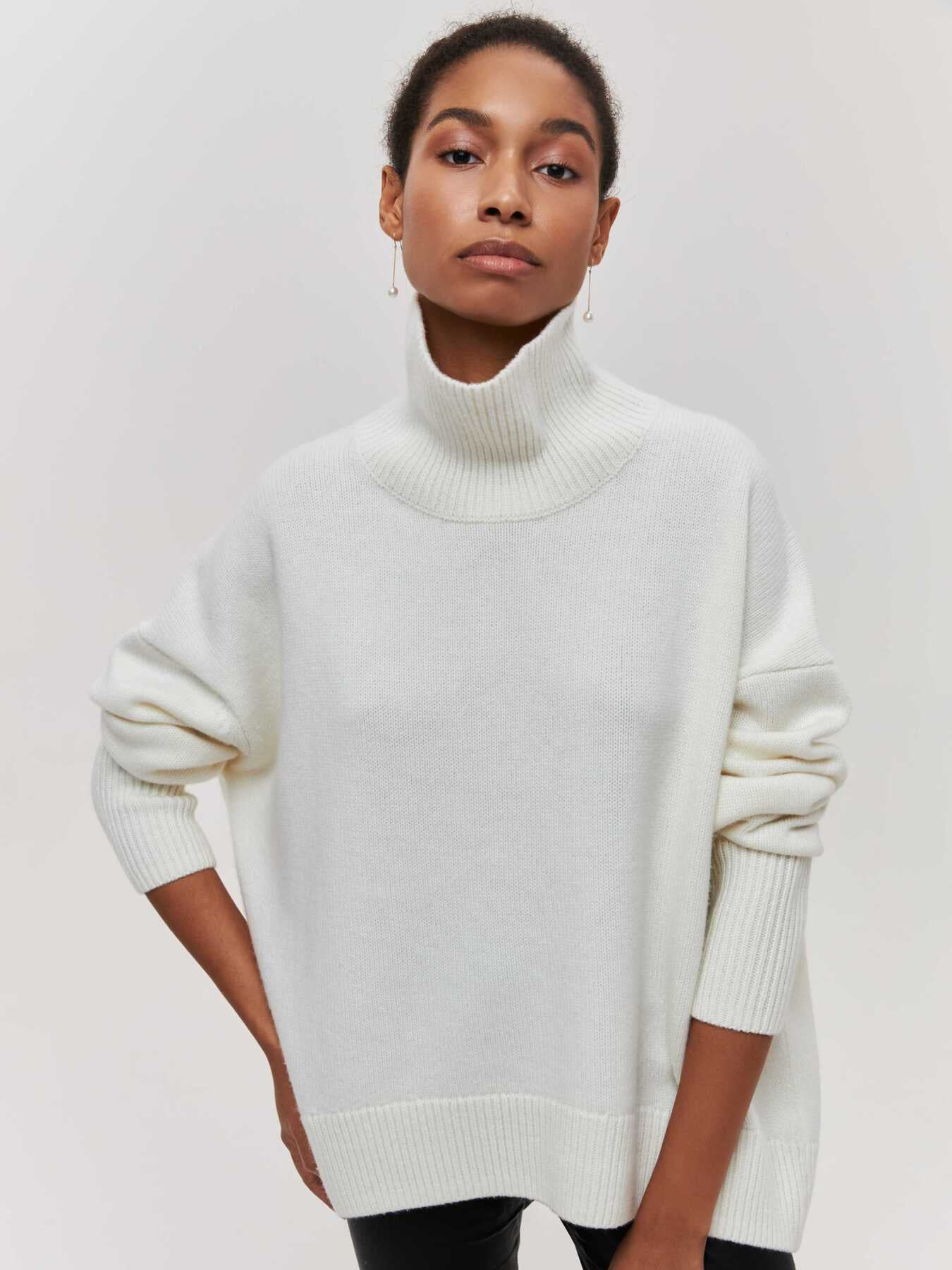 Pull à col roulé d'hiver uni à manches longues pour femme