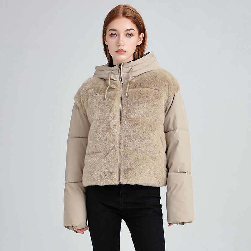 Nouveau manteau patchwork en fourrure pour femmes